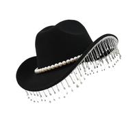 Mit Strasssteinen Verzierter Damen Cowboy Hut - Extravaganter Hut Mit Breiter Krempe Als Kopfschmuck, Funken Western Cowboyhut mit Perlen - Für Feiertagsfeier Cosplay Photoshooting Party Karneval