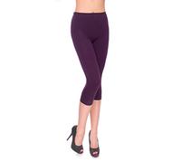 MITAAMI Legging Court pour Femme 3/4 Longueur Pantalon élastique Taille Moyenne décontracté Coton Extensible Pantalon Dames Course Gym Fitness Grande Prune Taille 54
