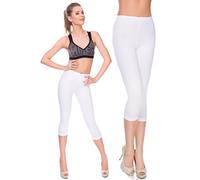 MITAAMI Legging Court pour Femme 3/4 Longueur Pantalon élastique Taille Moyenne décontracté Coton Extensible Pantalon Dames Course Gym Fitness Grande Blanc Taille 36