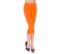 MITAAMI Legging Court pour Femme 3/4 Longueur Pantalon élastique Taille Moyenne décontracté Coton Extensible Pantalon Dames Course Gym Fitness Grande Orange Taille 52