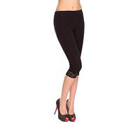 MITAAMI - Legging en Coton pour Femme - avec Bordures en Dentelle - Tailles 36 à 50 - Noir - 50