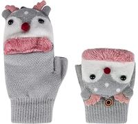 Mitaines Chauds pour Enfant Garçon Fille Gants Convertibles à Rabat Hiver Moufles Sans Doigts en Tricot Doublure Peluche Chauffant Gants Demi-doigts Wapiti Mignon Mitaine Epais Bébé Bambin 1-4 Ans