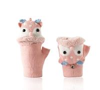 Mitaines Chauds pour Enfant Garçon Fille Gants Convertibles à Rabat Hiver Moufles Sans Doigts en Tricot Doublure Peluche Chauffant Gants Demi-doigts Wapiti Mignon Mitaine Epais Bébé Bambin 1-4 Ans