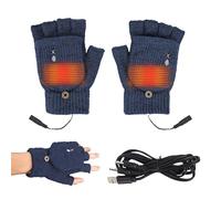 Mitaines chauffantes, gants chauffants USB pour homme et femme, gants d'hiver chauffants tricotés, mains entièrement et à moitié lavables, chauffe-mains pour écrire un ordinateur portable (bleu,