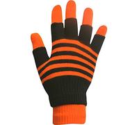 Mitaines d’hiver magiques 2-en-1 mixte à rayures fluo avec gants sans doigts - Orange - Taille Unique