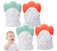 Mitaines de dentition, 2 paires de moufles dentition, moufles réglables en silicone qualité alimentaire pour bébé, membrane phonique intégrée, stimulation sensorielle pour, mitaines
