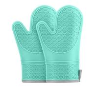 Mitaines de four en Silicone, 2 pièces résistantes à la chaleur avec doublure coton doux, antidérapant, manique cuisine BBQ(Green)