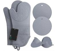 Mitaines De Four Ensembles de Gants Four et maniques Extra Longs : Mitaines en Silicone résistantes à la Chaleur avec Mini Coussinets Chauffants