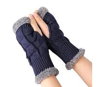 Mitaines d'hiver chaudes pour femme - 1 paire de mitaines mi-doigts - Mitaines tricotées pour l'hiver - Avec polaire - Chauffe-pouls - Mitaines chaudes et courtes