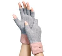 Mitaines d'hiver pour femme - Mitaines thermiques en tricot chaud - Demi-doigts - Pour la conduite, le travail, la saisie, rouge, gris
