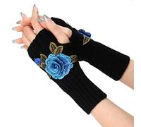 Mitaines d'hiver tricotées - Mitaines sans doigts - Petits crochets - Mitaines en tricot - Mitaines en cuir - Pour femme - Mitaines sans doigts - Chauffe-pouls, bleu, taille unique