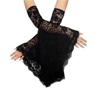 Mitaines élégantes en dentelle avec poignets évasés pour mariage punk et photographie, Noir , taille unique