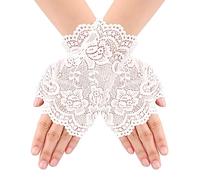 Mitaines en Dentelle pour Femmes Gants en Dentelle Recadrée Gants de Mariage de Mariée Blancs Accessoires de Costume de thé de Bal