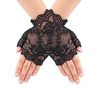 Mitaines en Dentelle pour Femmes Gants en Dentelle Recadrés Gants de Mariage de Mariée Noirs Accessoires de Costume de thé de Bal