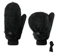 Mitaines Femme Convertibles avec Rabat Mitaines d’Hiver Chaudes avec Couverture Demi-doigts et Cordon à Suspendre Gants Thermiques à Écran Tactile Moufles sans Doigts pour Sport Travail Loisir, Noir