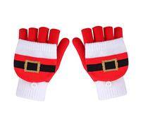 Mitaines Femme Hiver Demi-Doigt Flip Up Épais Chaud Tricot Noël Dessin animé Moufles Mignon Écran Gants de Vélo Course Conduite Cyclisme Travail Randonnée Haute (Blanc, Taille unique)