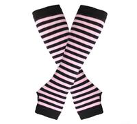 Mitaines longues coudières pour femme automne-hiver design rayé tricot sans doigts tissu coton pour les looks quotidiens décontractés et urbains (taille unique rose 2)