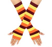 Mitaines longues coudières pour femme, automne-hiver, motif rayé, tricoté, tissu de coton, pour un look décontracté et urbain (taille unique, orange)