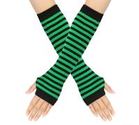 Mitaines longues en tricot tendance pour femme avec couverture de coude à rayures (taille vert)