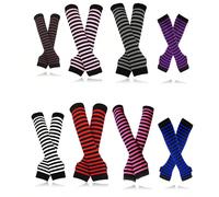 Mitaines longues rayées en tricot style gothique vintage Y2K pour enfants plus âgés et adolescents, convient pour le port quotidien, les fêtes, les vacances et les cadeaux 1 paire de rayures noires et