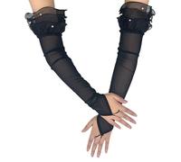 Mitaines longues transparentes pour femme avec perles des années 1920 - Costume Charleston en tulle - Accessoires de costumade - Accessoires de mariage, Noir , taille unique