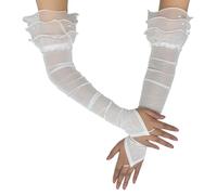 Mitaines longues transparentes pour femme avec perles des années 1920 - Costume Charleston en tulle - Accessoires de costumade - Accessoires de mariage, blanc, taille unique