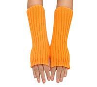 Mitaines pour femmes automne et hiver couleur unie multicolore laine longue rayée tricot demi-doigts gants mitaines gants mitaines, Orange, taille unique