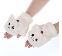 Mitaines Sans Doigts Femme, Gants d'Hiver Fille, Motif Chat Convertible Thermique, Demi-Doigt Avec Couvercle Moufles Rabattable, Pour Ski Patinage Travail Cyclisme Randonné Cadeau