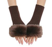 Mitaines sans doigts pour femme avec fourrure synthétique - Mitaines chaudes d'hiver - Mitaines courtes tricotées au poignet - Mitaines pour femme - Mitaines pour mariage