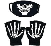 Mitaines squelette et masque de tête de mort pour enfants phosphorescents Unisexe Gants d'équitation en tricot pour Halloween Noir, Gant de masque de crâne, taille unique