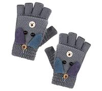 Mitaines Tricotées Demi-Doigts Gants des Garçons Filles Mitaine Chaud avec Motif de Chien pour Enfants 6-15 Ans
