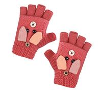 Mitaines Tricotées Demi-Doigts Gants des Garçons Filles Mitaine Chaud avec Motif de Chien pour Enfants 6-15 Ans
