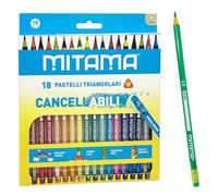 MITAMA Crayons effaçables - Lot de 18 crayons - Mina 3.0 mm - Pastels colorés - Couleurs scolaires