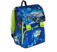 Mitama CYBERSHARK Sac à dos extensible à 4 fermetures éclair, bleu, grande capacité, poche porte-bouteille, double compartiment, dossier préformé, enfant, école primaire