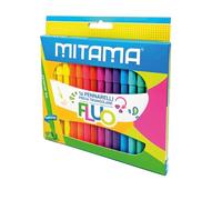 Mitama - Feutres Fluo Trousse de 16 feutres - Couleurs néon - Bouchon anti-étouffement - Pointe moyenne 3 mm - Couleurs scolaires - Pastels Trousse scolaire