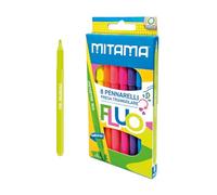 Mitama Feutres Fluo - Trousse de 8 feutres - Couleurs néon - Bouchon anti-étouffement - Pointe moyenne 3 mm - Couleurs scolaires - Pastels trousse scolaire