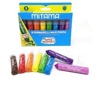 Mitama - Marqueurs Maxipunta Super Lavables - Trousse de 8 feutres - Pointe maxi (1-8 mm)- Poignée ergonomique - Couleurs scolaires - Pastels Trousse scolaire