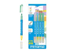 Mitama PASTEL TWICE - Surligneurs double pointe couleurs pastel - Lot de 4 pièces - Couleurs assorties. - Longueur 12,5 cm - Couleurs scolaires, surligneurs scolaires