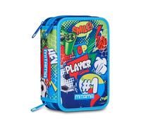Mitama PopSport Trousse Triple avec Stylo Spinny Pen, Accessoires école Primaire, 47 pièces, Trousse à Crayons avec Couleurs, 3 Compartiments, garçons et Filles, Multicolore