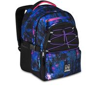 Mitama Sac à dos d'école #BDBF PURPLE BRUSH, violet, triple compartiment, poche porte-bouteille, port USB intégré, largeur réglable, sac à dos école moyenne et supérieure, fille, aubergine, Taglia