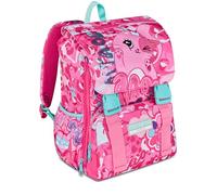 Mitama Sac à dos extensible 4 fermetures éclair, CUTIECAT, rose, grande capacité, poche porte-bouteille, double compartiment, dossier préformé, fille, école primaire