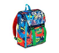 Mitama Sac à dos extensible Fluo Rex avec poche avant, bleu et vert, école primaire et loisirs, enfant garçon, Noir, Taglia unica, Sac à dos tyrolien