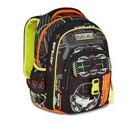 Mitama Sac à dos scolaire FLUO BATTLE, New Plus, triple compartiment, poches porte-bouteille, bretelles ergonomiques, école primaire enfant, moyenne, multicolore, Taglia Unica