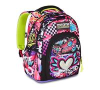 Mitama Sac à dos scolaire URBAN Queen, New Plus, triple compartiment, poches porte-bouteille, bretelles ergonomiques, école primaire fille, moyenne, multicolore, Taglia Unica