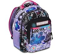 Mitama Sac à dos triple compartiment Flower Fashion avec poche avant, violet et noir, école primaire et loisirs, fille, aubergine, Taglia unica, Sac à dos tyrolien