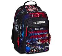 Mitama Sac à dos triple compartiment Monster Bite avec poche avant, noir et rouge, école primaire et loisirs, enfant garçon, Noir, Taglia unica, Sac à dos tyrolien