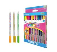 Mitama - Stylos Gel Glitter, Fluo et Rainbow - Trousse de 13 pièces - 5 couleurs Glitter, 5 couleurs Fluo et 3 couleurs Rainbow - Pointe 1 mm avec encre gel coulissant