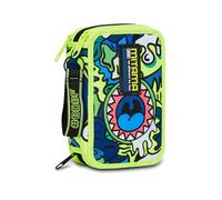 Mitama Super Triple Fluo Monster, 50 pièces, avec Crayons, marqueurs, Porte-Stylo école élémentaire Enfant, Vert, Taglia Unica, Trousse à 3 Fermetures éclair