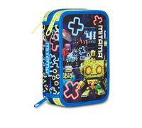 Mitama Trousse d'école à 3 Compartiments Triple Gaming404 - Contenu de 47 pièces - avec Crayons, feutres, Pot à Crayons pour école Primaire - Noir - Moderne, Noir, Moderne