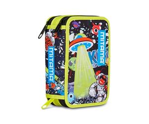 Mitama Trousse Scolaire 3 Compartiments, Disque Espace, Trousse d'école équipée, 47 pièces, pour Enfants et Adolescents, école Primaire et Moyenne, Loisirs